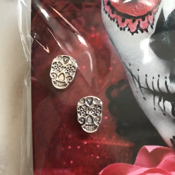 Skeleton Sugar Skull Day Of The Dead Halloween Dia de Los Muertos Post Earrings - Picture 8 of 11